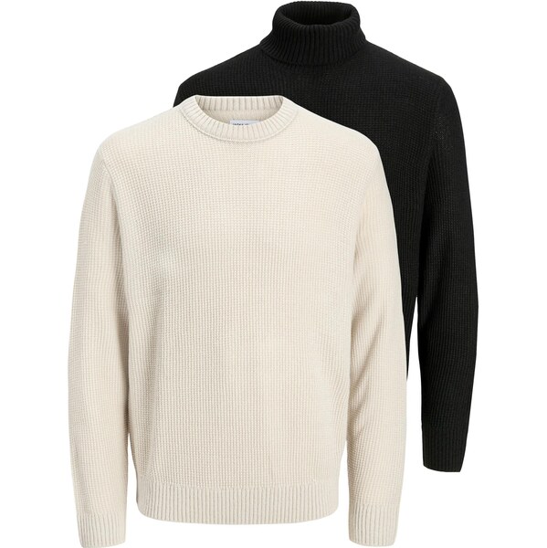 JACK & JONES Sveter JJROY čierna / biela 65981588
