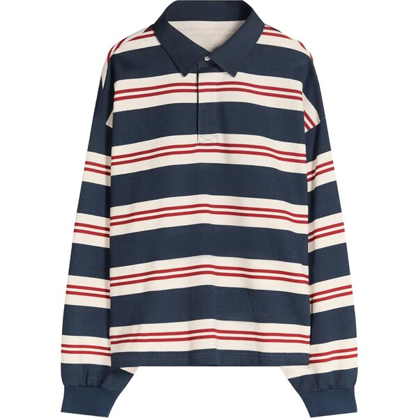 Bershka Tričko tmavomodrá / červená / šedobiela 65981666