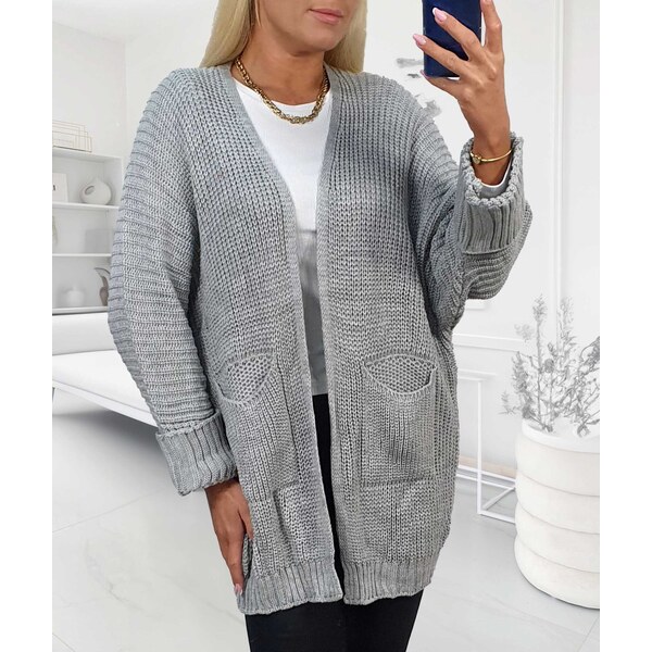 Kardigán s vreckami sivý 65987742