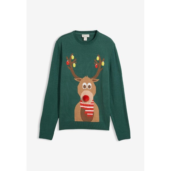 bonprix Pulóver s vianočným motívom, farba zelená 44734193