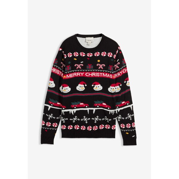 bonprix Pulóver s vianočným motívom, farba čierna 46236404