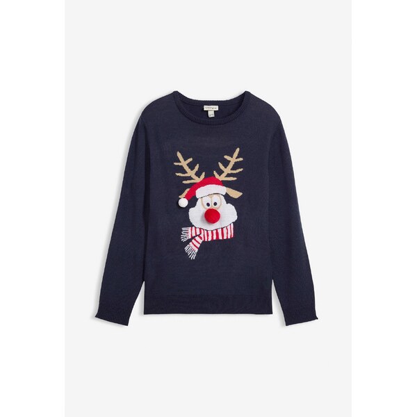 bonprix Pulóver s vianočným motívom, farba modrá 46236407