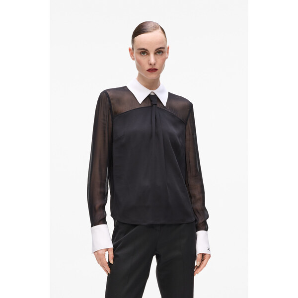 BLÚZKA KARL LAGERFELD BLACK AND WHITE TIE BLOUSE 67047574