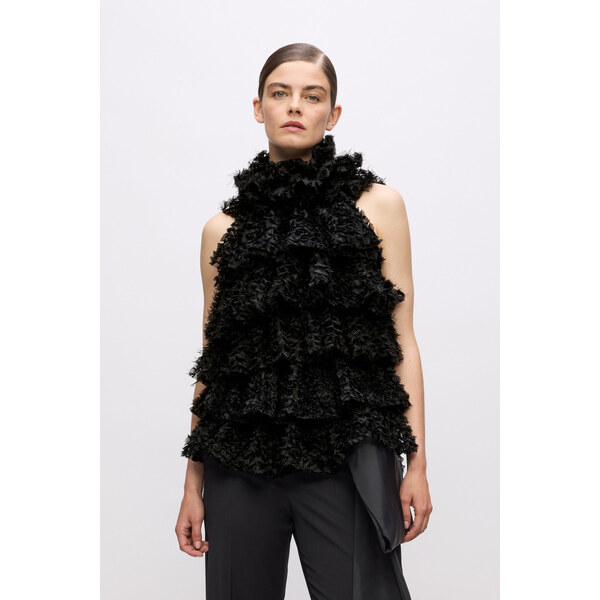 BLÚZKA KARL LAGERFELD KARL STUDIO RUFFLE MESH TOP 67047581