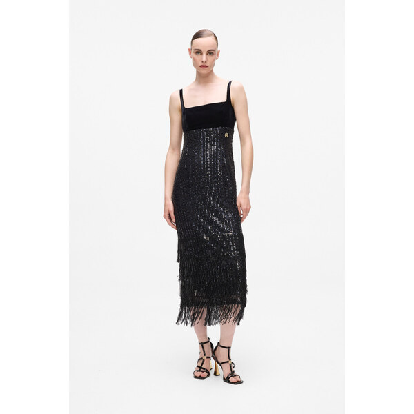ŠATY KARL LAGERFELD SEQUINS FRINGE DRESS 66001899