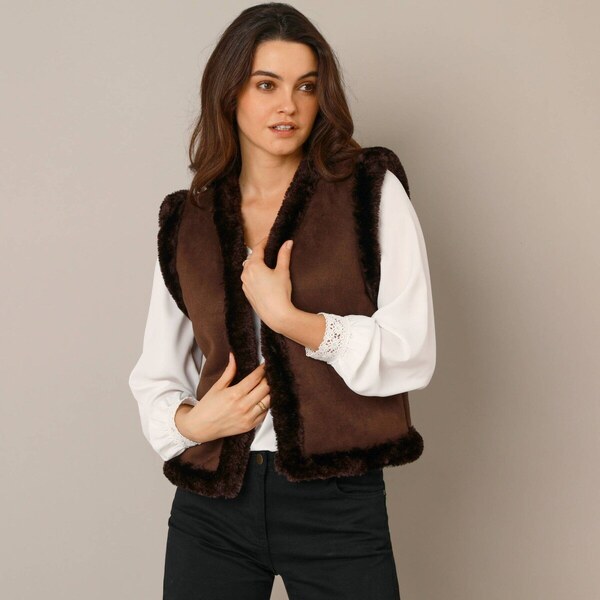Vesta z imitácie semišu a kožušiny čokoládová 054 Blancheporte 66018328