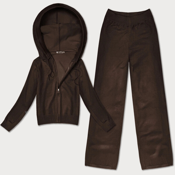 ROMEES Dvojdielny pletený komplet v čokoládovej farbe - mikina a 66019978