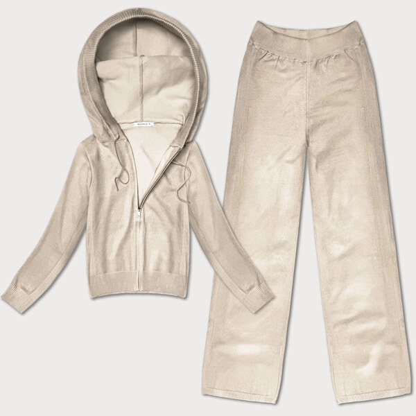 ROMEES Svetlo béžový dvojdielny pletený set - mikina a nohavice 66019980