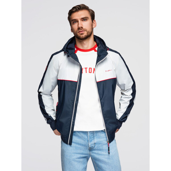 Ombre Mens contrast windbreaker jacket with hood - navy blue and white 66185623