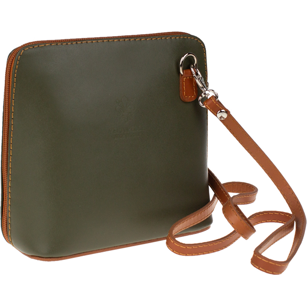 Zelená kožená talianska crossbody kabelka Grana Verde Scura Camel 66022715