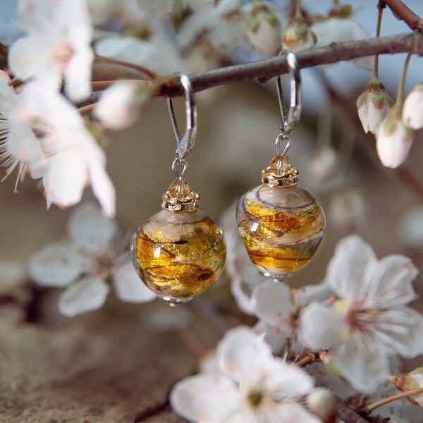 Lampglas Náušnice s 24-karátovým zlatom v perle Honey Comb ESA51/CHI 66586995