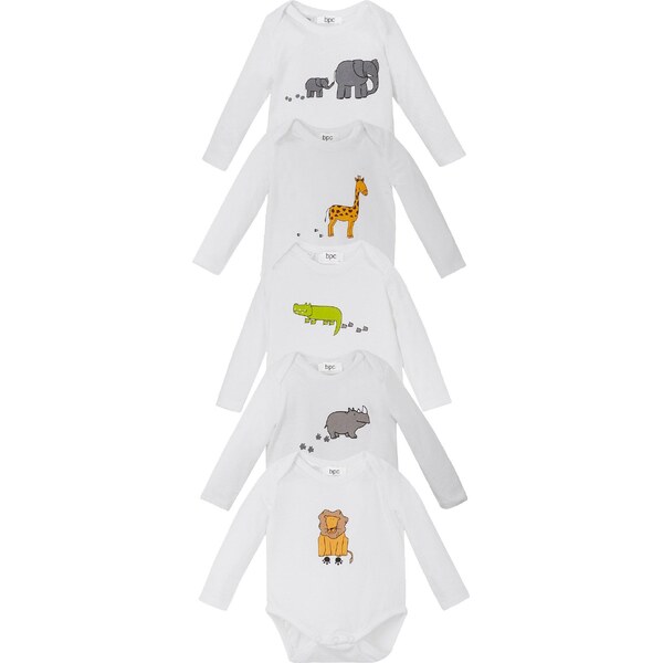 bonprix Body s dlhým rukávom (5 ks v balení), bio bavlna, farba biela 44732776