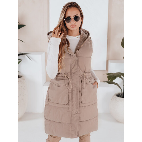 BASIC Svetlohnedá prešívaná dlhá vesta LADISA TY3289 36079566