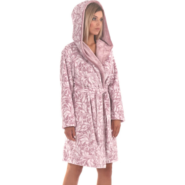 Dámsky krátky župan s kapucňou Flora 4856 4303 Light Purple with White 66025036