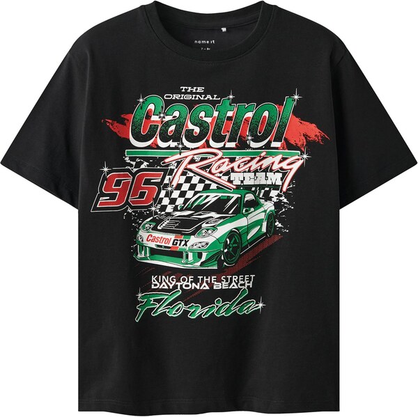 NAME IT Tričko NKMNURU CASTROL zelená / tmavočervená / čierna / biela 66026911