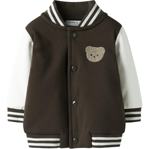NAME IT Tepláková bunda NBMRobinson tmavohnedá / biela 66026914