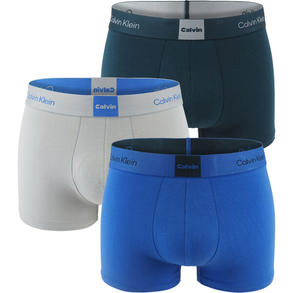 Calvin Klein - boxerky 3PACK Icon cotton logo graphic pine & iris blue 66028909