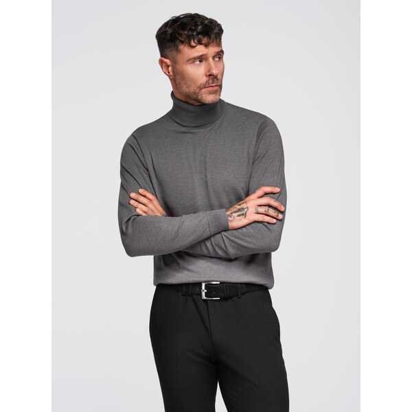 Ombre One color mens knitted turtleneck with viscose - grey melange 64785756