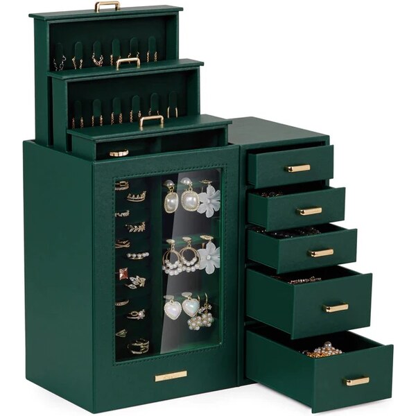 Troli Dizajnová tmavo zelená koženková šperkovnica 66584817