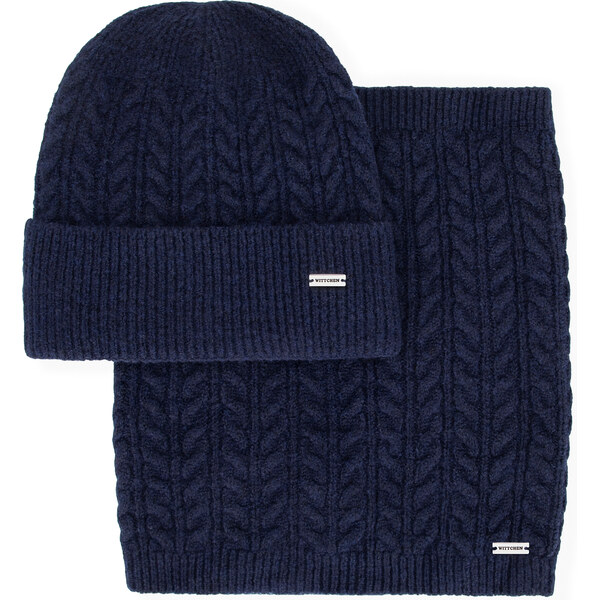 Wittchen Dámsky zimný set – tmavomodrá čiapka a nákrčník s vrkočovým 66078455