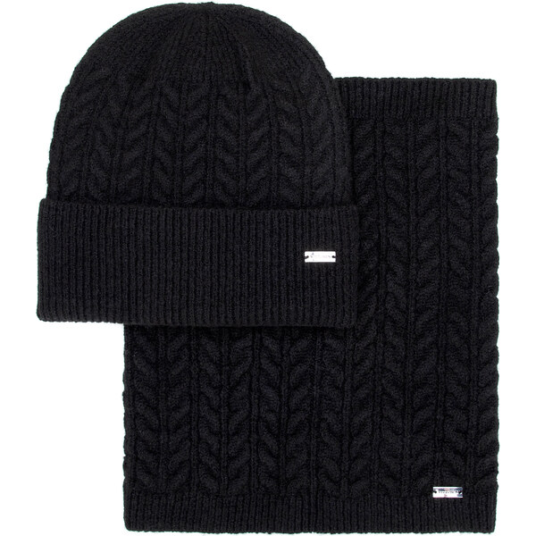 Wittchen Dámsky čierny zimný set – čiapka a nákrčník s vrkočovým 66078454