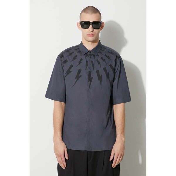 Bavlnená košeľa Neil Barrett LOOSE ROLLED UP FAIR-ISLE THUNDERBOLT 61025473