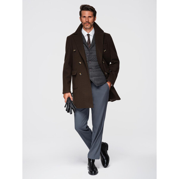 Ombre Mens double-breasted coat with decorative buttons - dark brown 66185627