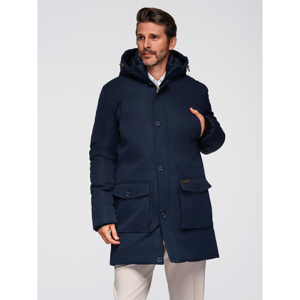 Ombre Elegant mens parka with cargo pockets and hood - navy blue 66049769