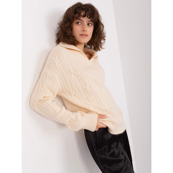 Factory Price Svetlý béžový dámsky sveter s golierom (2349) 66035704