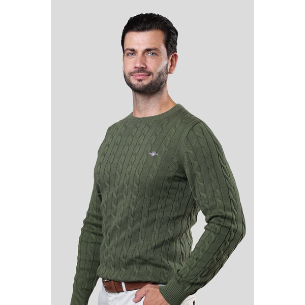 SVETER GANT COTTON CABLE C-NECK MOSS GREEN 64936572