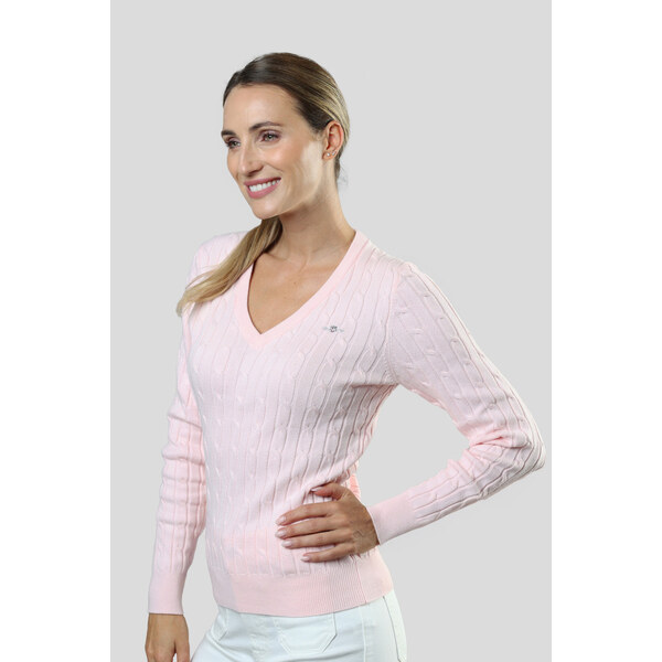 SVETER GANT STRETCH COTTON CABLE V-NECK SALMON 64936562