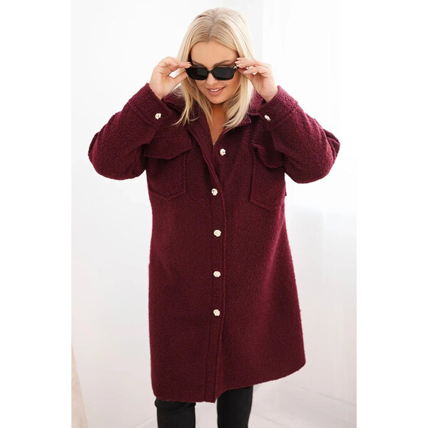 K-Fashion Dámsky vlnený kabát s gombíkmi a golierom Plus Size Plum 66087153