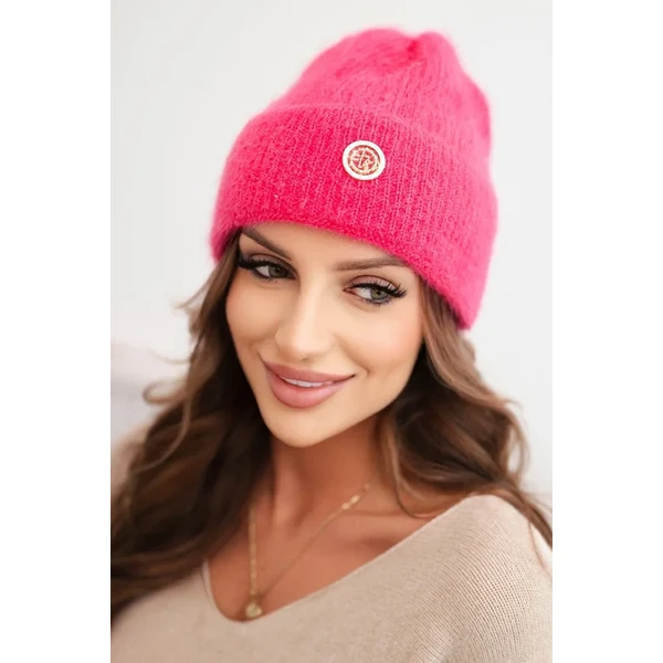Polski Kesi Dámska zimná čiapka huňatá s ozdobným gombíkom ružový neon 66045203