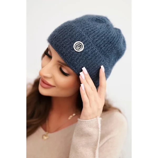 Polski Kesi Dámska zimná čiapka nadýchaná s ozdobným gombíkom denimová 66045266