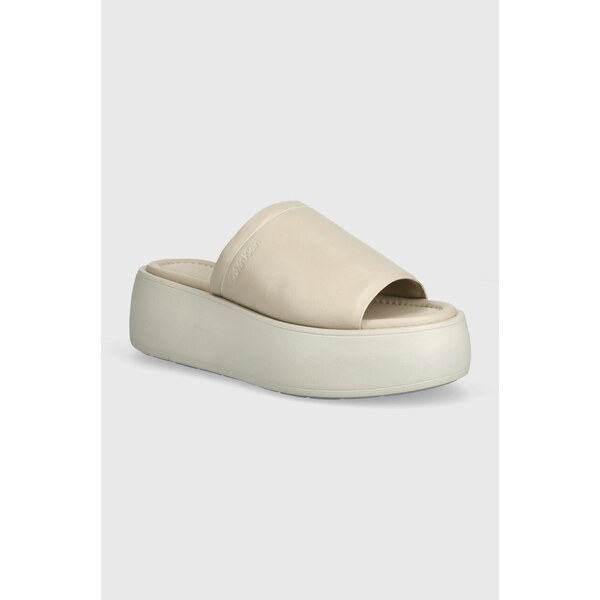 Kožené šľapky Calvin Klein FLATFORM SLIDE LTH 57669226