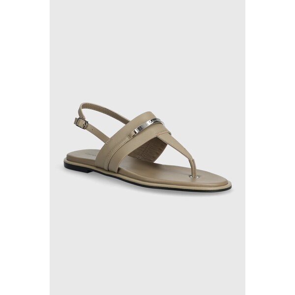 Kožené sandále Calvin Klein FLAT TP SANDAL METAL BAR LTH 57669358