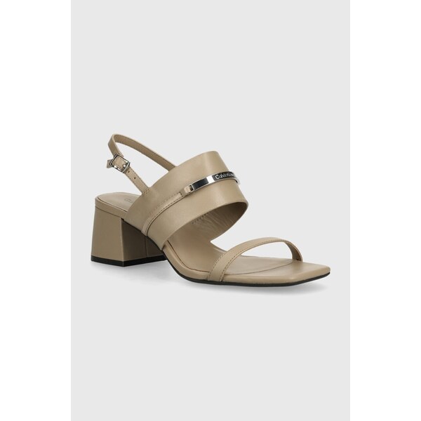 Kožené sandále Calvin Klein HEEL SANDAL 45 MET BAR LTH 57669404