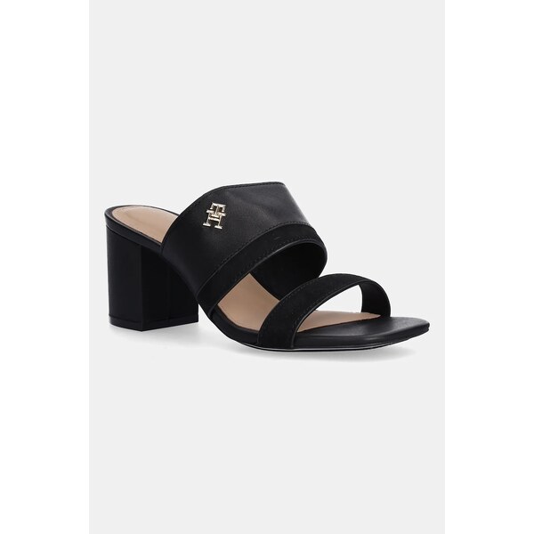 Kožené šľapky Tommy Hilfiger LEATHER & SUEDE BLOCK HEEL MULE 61816487
