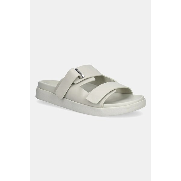 Kožené šľapky Calvin Klein FLAT ADJ SLIDE EYELET 62066897