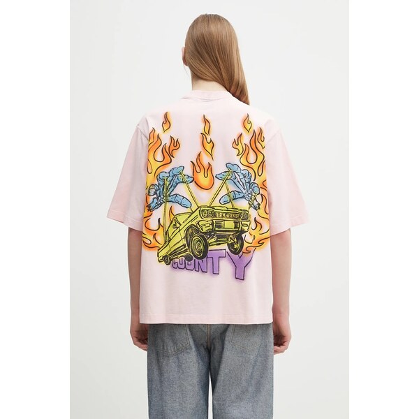 Bavlnené tričko Marcelo Burlon County Flame Boxy T-Shirt Pink Red 63658859