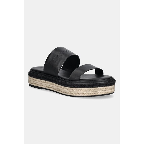 Kožené šľapky Calvin Klein FLATFORM WEDGE SLIDE - HE 62968789