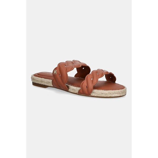 Kožené šľapky Tommy Hilfiger LEATHER ROPE ESPADRILLE MULE 63240509