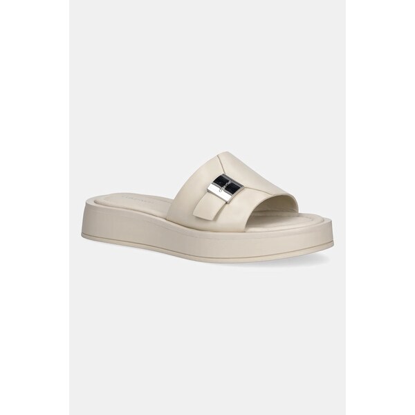 Kožené šľapky Calvin Klein FLATFORM SLIDE W/CK HW - LTH 63455169