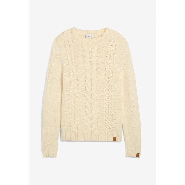 bonprix Hrubo pletený pulóver s osmičkovým vzorom, farba béžová 66048430