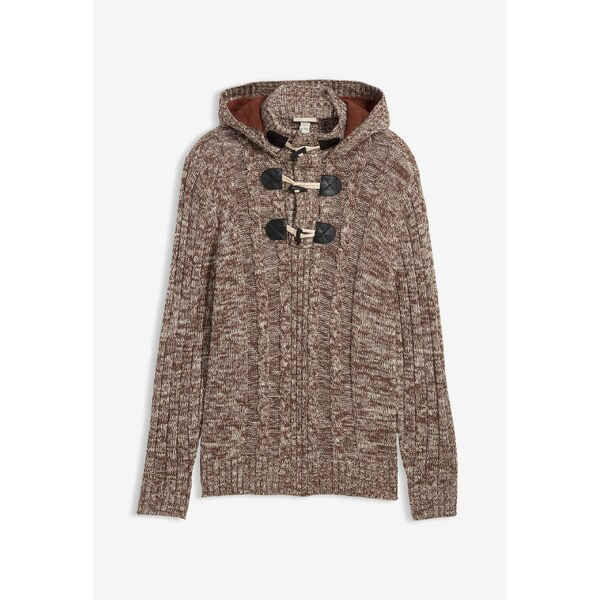 bonprix Hrubo pletený pulóver s kapucňou a bavlnou, farba hnedá 66048502