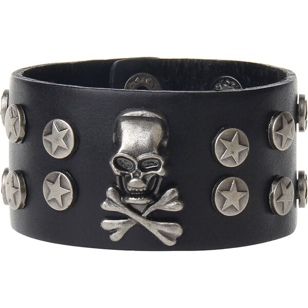 Lodestar Kožený náramok Rebel s lebkou a hviezdami Čierny 66062639