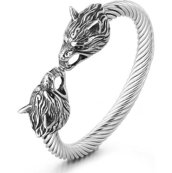 Impress Jewelry Otvorený náramok z chirurgickej ocele Nordický vlk 66062666