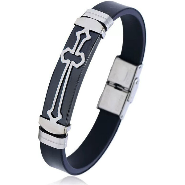 Impress Jewelry Silikónový náramok Kruis s oceľovou prackou Čierny 66062687