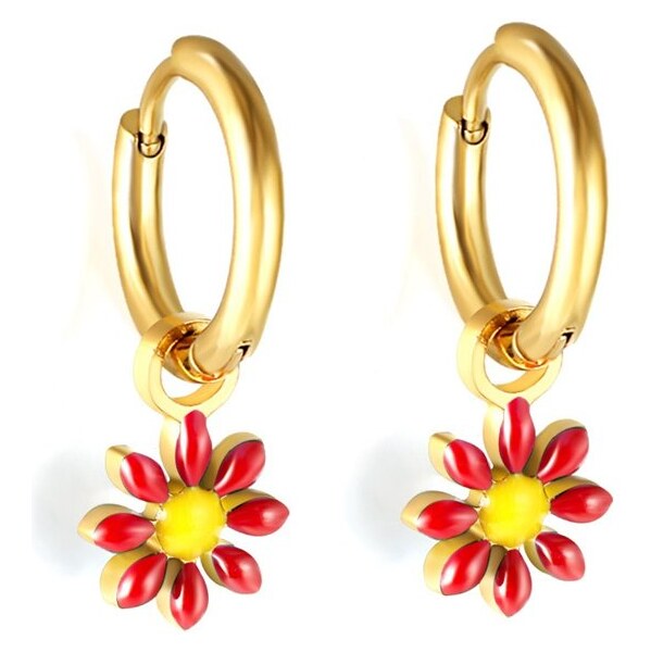 Impress Jewelry Oceľové náušnice s kvietkom Mini Flora Zlato Červené 66062703