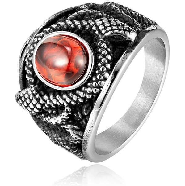 Impress Jewelry Prsteň z chirurgickej ocele Hadie oko s červeným 66062748